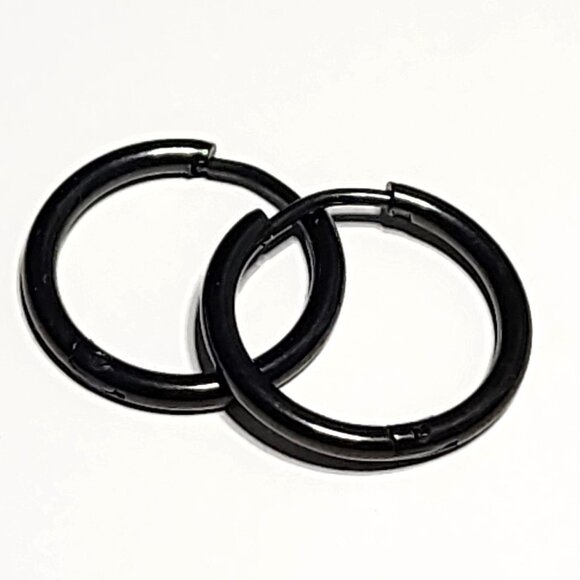 Black stainless steel hoop earrings NWOT - Picture 1 of 6
